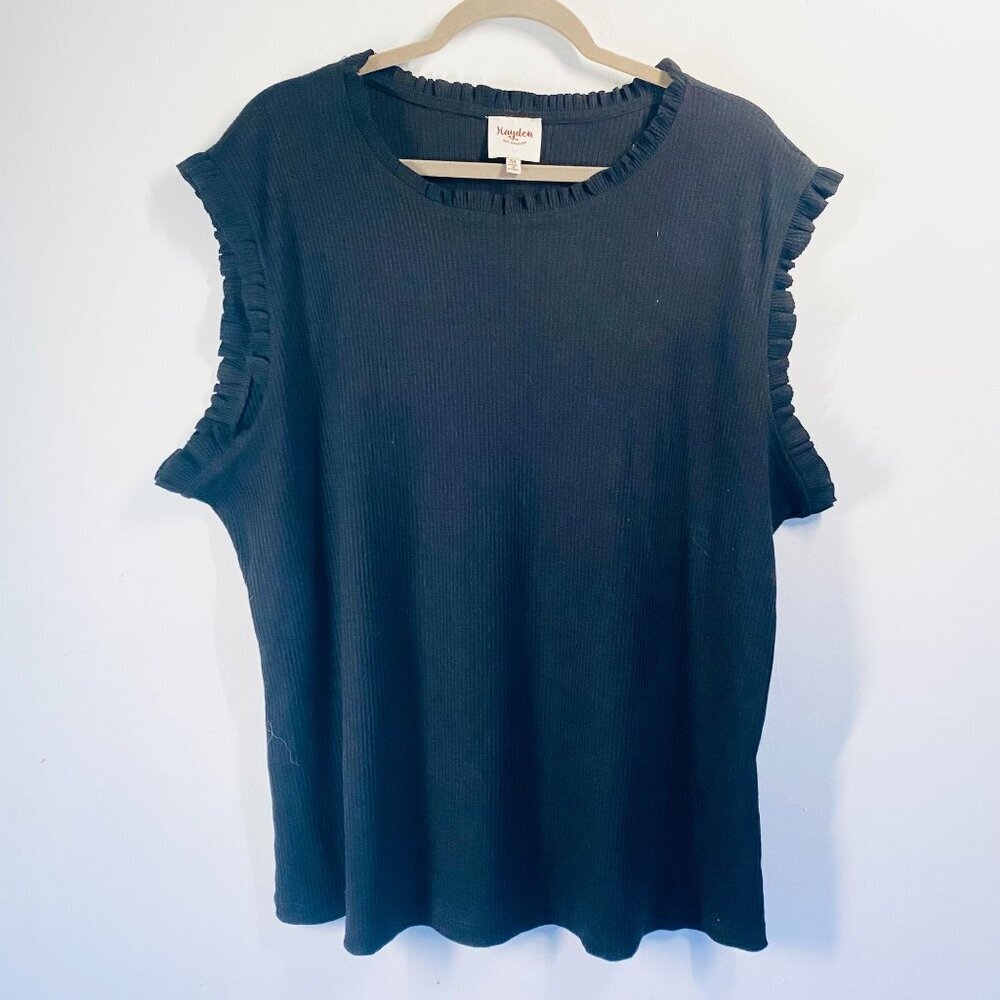Hayden Los Angeles 2XL Black Ruffle Sleeve Ribbed Knit Top Womens